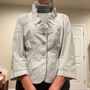 Khaki color jacket. Great for the office and look put together so easily!